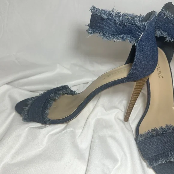 Retro Sexy Denim Fringe High Stiletto Heels Open Pointed Toe Sandals Sz 11 - Picture 7 of 12